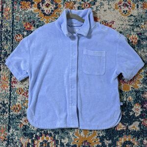 Athleta Girl  Jump In Terry Cloth Button Down Top Short Sleeve Snap Size Small 7